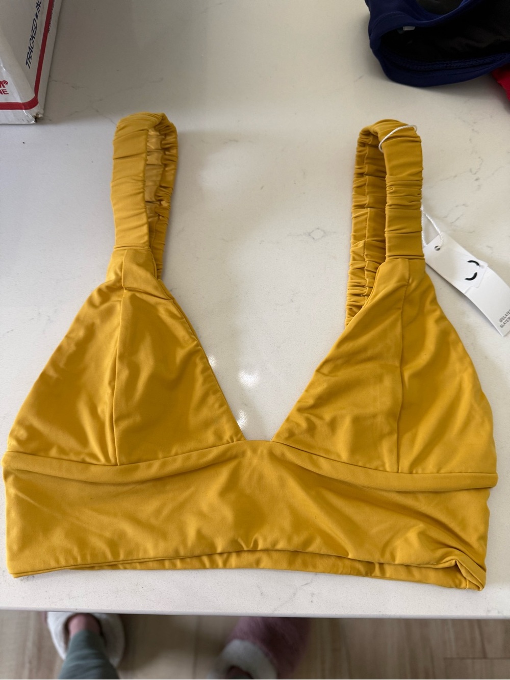 Slate swim Mustard Yellow Triangle Bikini Top with Ruched Straps